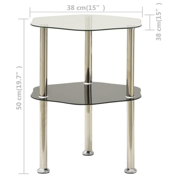 vidaXL Sidobord med 2 hyllor transparent/svart 38x38x50 cm härdat glas