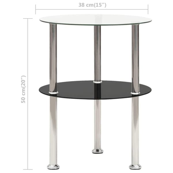 vidaXL Sidebord 2 etasjer gjennomsiktig og svart 38 cm herdet glass