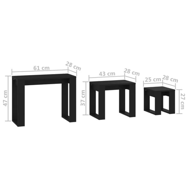 vidaXL Stablebord 3 stk svart konstruert tre