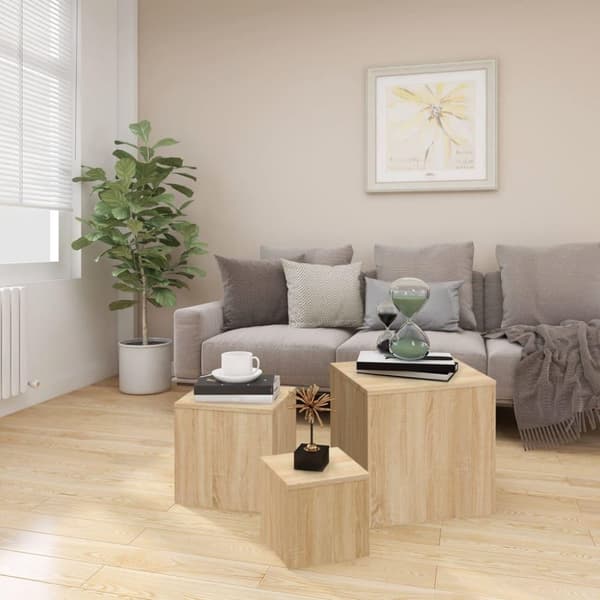 vidaXL sideborde 3 stk. spånplade sonoma-eg
