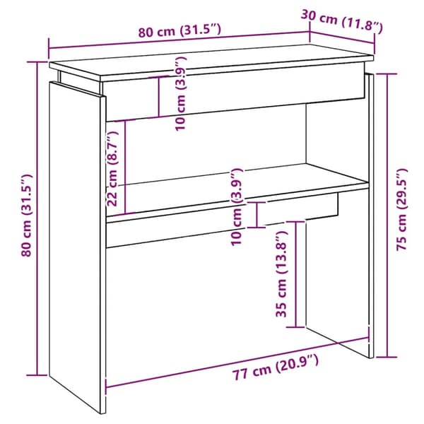 vidaXL Konsollbord betonggrå 80x30x80 cm konstruert tre