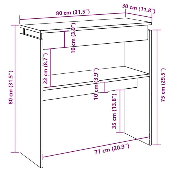 vidaXL Konsollbord svart 80x30x80 cm konstruert tre