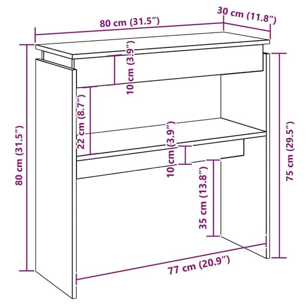 vidaXL konsolbord 80x30x80 cm konstrueret træ hvid