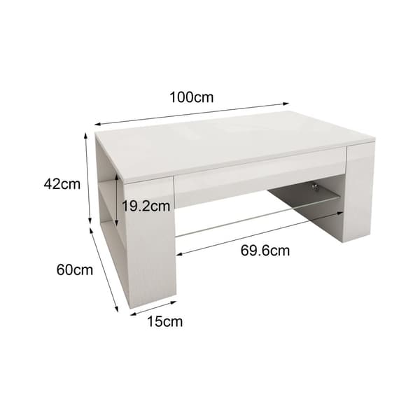 ML-Design sofabord i højglans hvid, rummelig stue bord med glasbakke og 4 rum på siderne, 100x42x60 cm, moderne soofat med opbevaringsplads, træbord