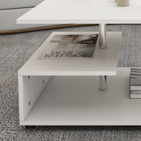 ML Design sohvapöytä valkoinen metalli decostang, 91x41x52,6 cm, moderni olohuone pöytä, tilava soofaattinen säilytystila 3 kerrosta, puupöytä