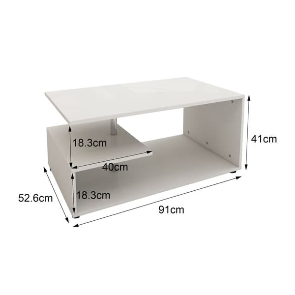 ML Design sohvapöytä valkoinen metalli decostang, 91x41x52,6 cm, moderni olohuone pöytä, tilava soofaattinen säilytystila 3 kerrosta, puupöytä
