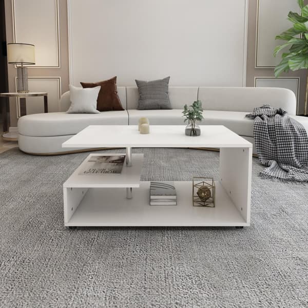 ML Design sohvapöytä valkoinen metalli decostang, 91x41x52,6 cm, moderni olohuone pöytä, tilava soofaattinen säilytystila 3 kerrosta, puupöytä