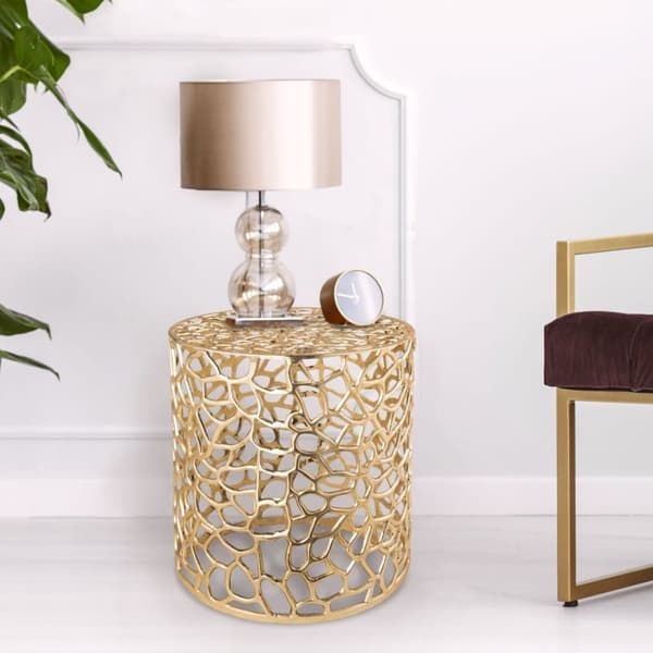Sidobord Ø 40 x 46 cm rund silver eller guld aluminium koralldesign