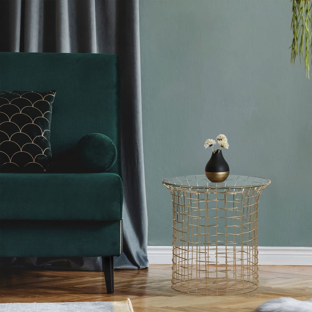 Sidobord 40x40x45 cm svart/guld järn och glas WOMO-Design