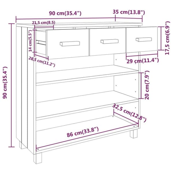 vidaXL Konsollbord HAMAR honningbrun 90x35x90 cm heltre furu