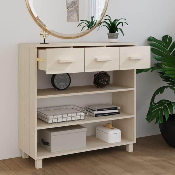 vidaXL Konsolipöytä HAMAR hunajanruskea 90x35x90 cm täysi mänty