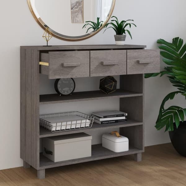 vidaXL konsolbord HAMAR 90x35x90 cm massivt fyrretræ lysegrå