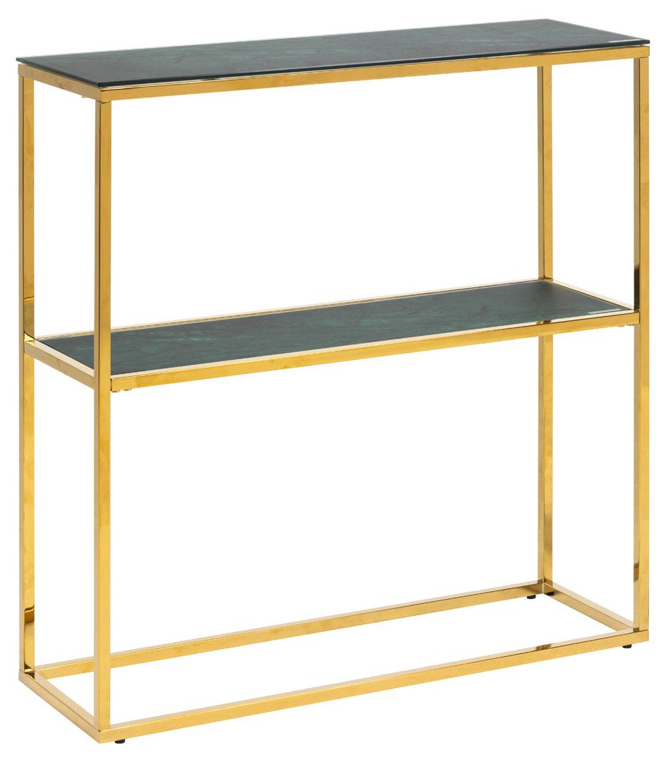 Alisma avlastningsbord 1 hylla grönt marmortryck, guldfärgat krom.