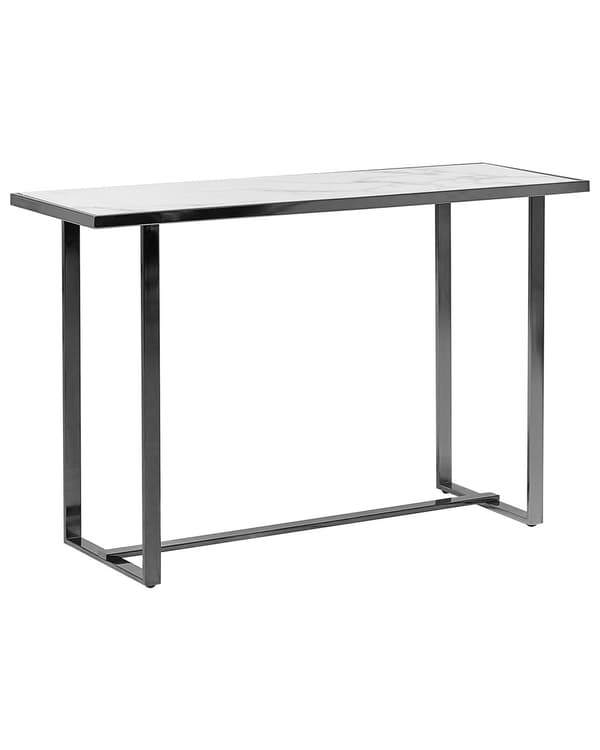 Konsolipöytä hopea 77 x 120 x 40 cm teräsrunko valkoinen marmorikuvio karkaistu lasitaso