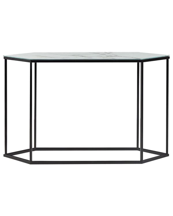 Konsolipöytä musta 120 x 75 x 35 cm teräsrunko valkoinen marmorikuvio karkaistu lasitaso