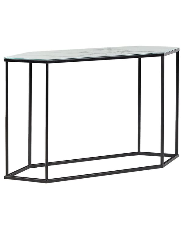 Konsolipöytä musta 120 x 75 x 35 cm teräsrunko valkoinen marmorikuvio karkaistu lasitaso