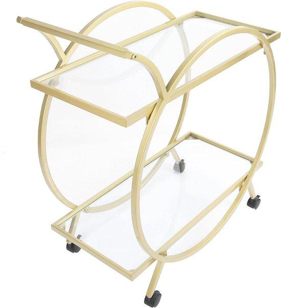 Sidobord | Rundt | Vagn | Guld | Mobilt | Bord | 2 lager | Glas | med hjul