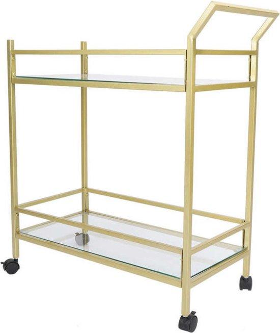 Sidobord | Vagn | Guld | Mobil | Bord | 2 lager | Glas | med hjul