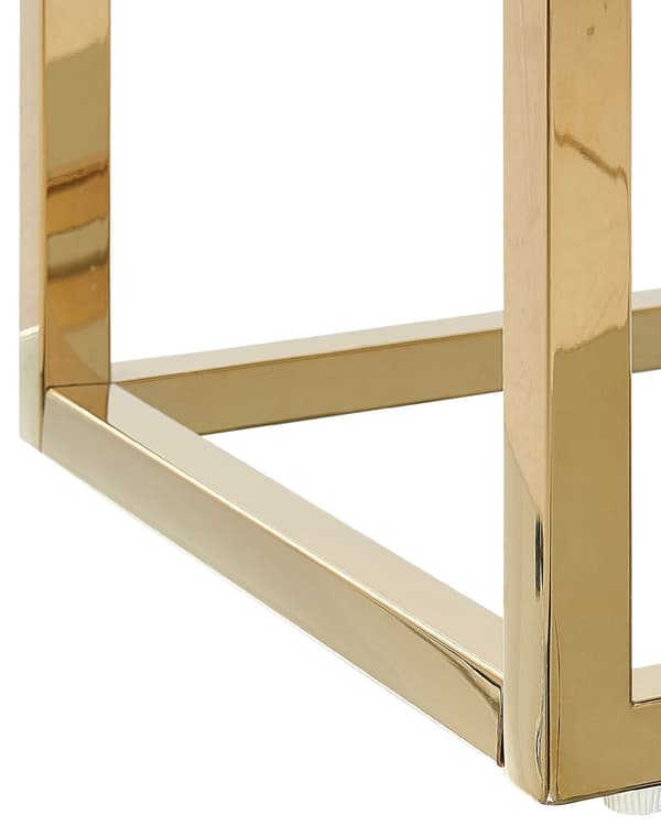Konsolipöytä valkoinen kultaisilla ruostumattomilla teräksisillä reunoilla lasinen taso 80 x 30 cm hyllyllä