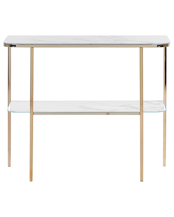 Konsolbord Hvidguld Hærdet glasstål 100 x 33 cm Marmoreffekt Glam Moderne Stue Soveværelse Gang