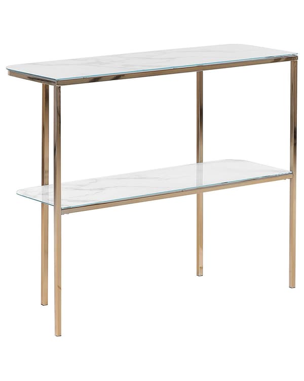Konsolbord Hvidguld Hærdet glasstål 100 x 33 cm Marmoreffekt Glam Moderne Stue Soveværelse Gang