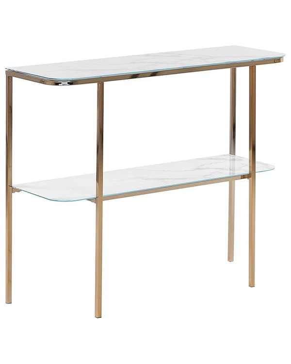Konsolbord Hvidguld Hærdet glasstål 100 x 33 cm Marmoreffekt Glam Moderne Stue Soveværelse Gang