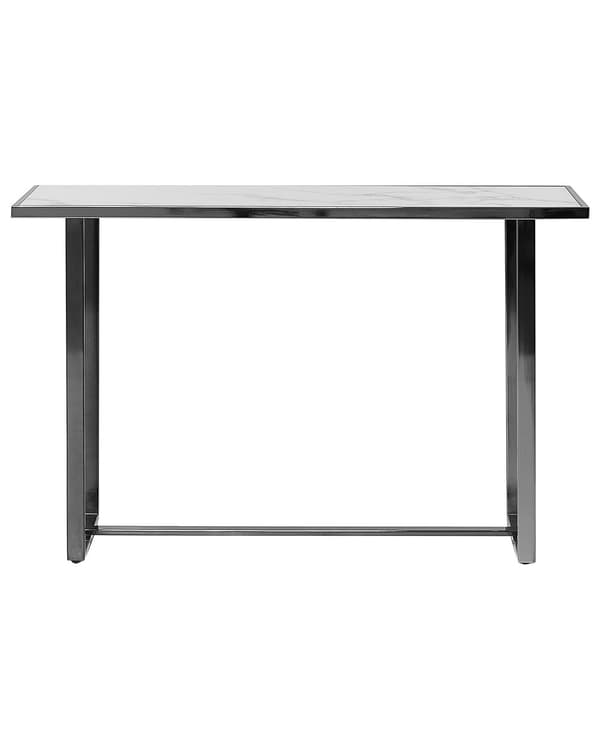 Konsolbord Hvid Sølv Hærdet Glas Stål 120 x 40 cm Marmoreffekt Glam Moderne Stue Soveværelse Entre