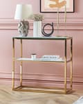 Miniatyrbillede 2 af 7: Konsolbord Hvid med Guld Hærdet Glas Rustfrit Stål 80 x 30 cm Hylde Rektangulær Glam Marmor Effekt Moderne Stue Soveværelse Entre