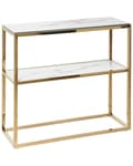 Miniatyrbillede 1 af 7: Konsolbord Hvid med Guld Hærdet Glas Rustfrit Stål 80 x 30 cm Hylde Rektangulær Glam Marmor Effekt Moderne Stue Soveværelse Entre