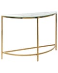 Miniatyrbillede 1 af 7: Konsolbord Hvid med Guld Hærdet Glas Rustfrit Stål 111 x 36 cm Halvmåne Glam Moderne Stue Soveværelse Gang