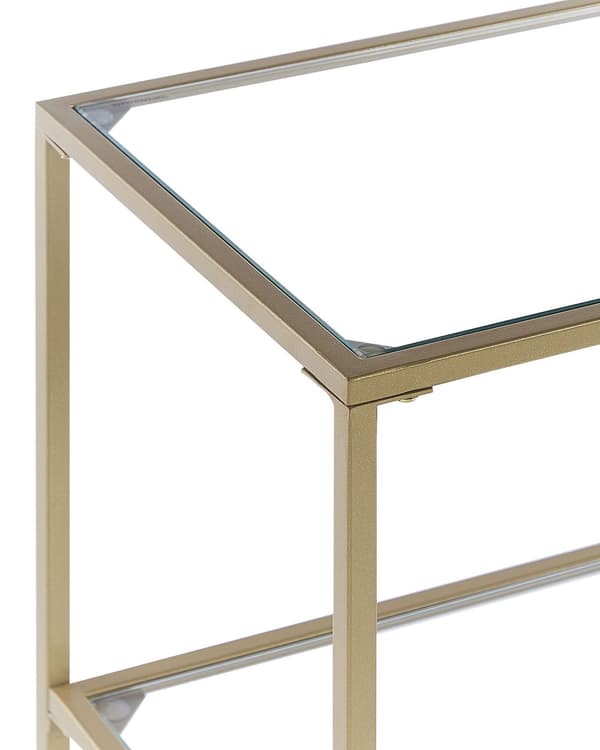 Guld Konsol Glas Hærdet Metal 100 x 30 cm med 2 Hylder Rektangulært Sofabord Moderne Glamour Stil Stue Soveværelse Korridor