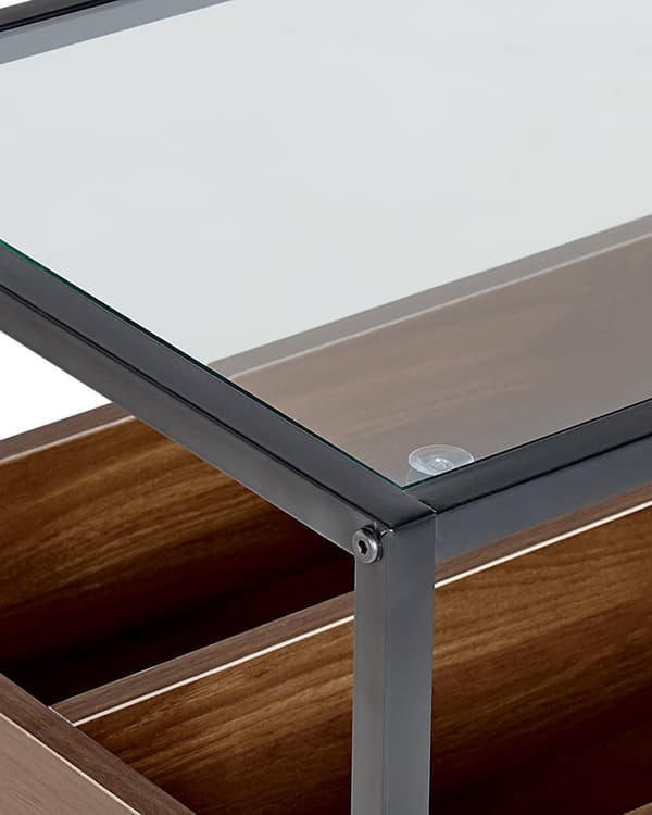 Konsol mørkt træ med sort glasplade Metalramme Opbevaringsfunktion Rektangulært moderne design