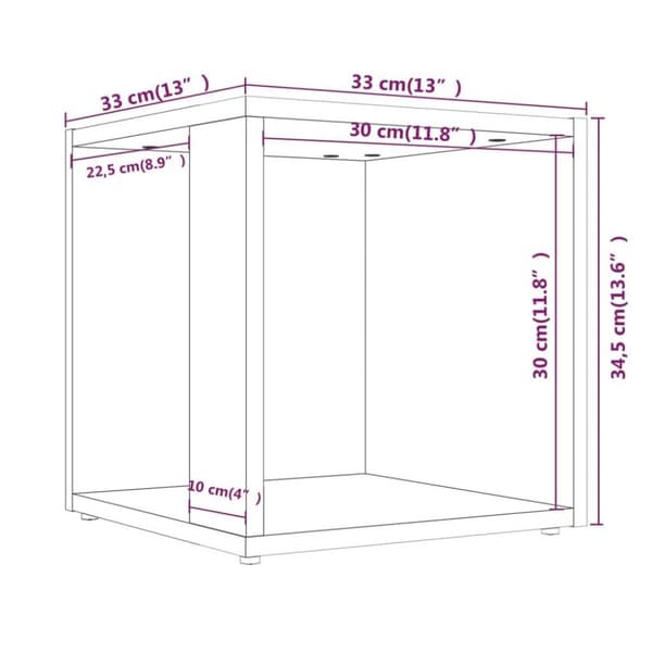 vidaXL Sidobord rökfärgad ek 33x33x34,5 cm konstruerat trä