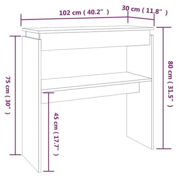 vidaXL konsolbord 102x30x80 cm konstrueret træ røget egetræsfarve