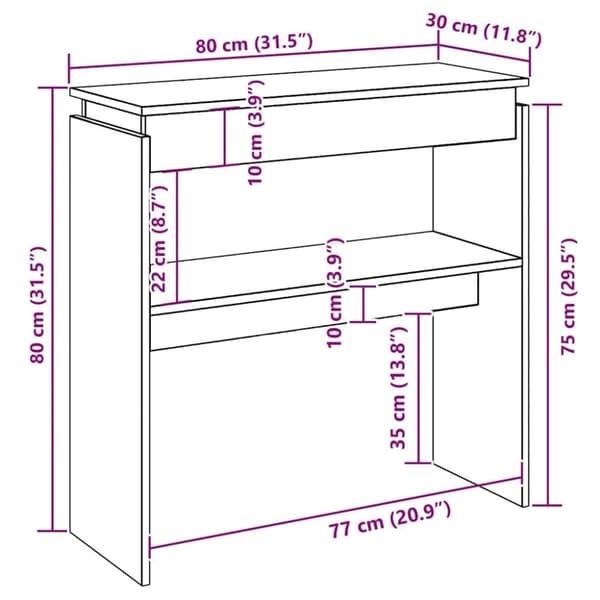 vidaXL Konsollbord grå sonoma 80x30x80 cm konstruert tre