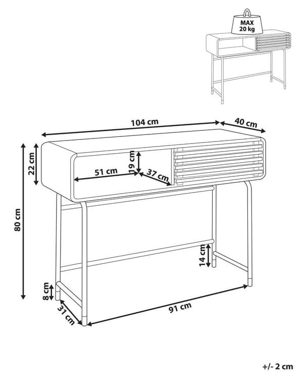 Konsolipöytä valkoinen tumma puu 104 x 80 x 40 cm lastulevy teräs kaappi hylly liukuovi moderni