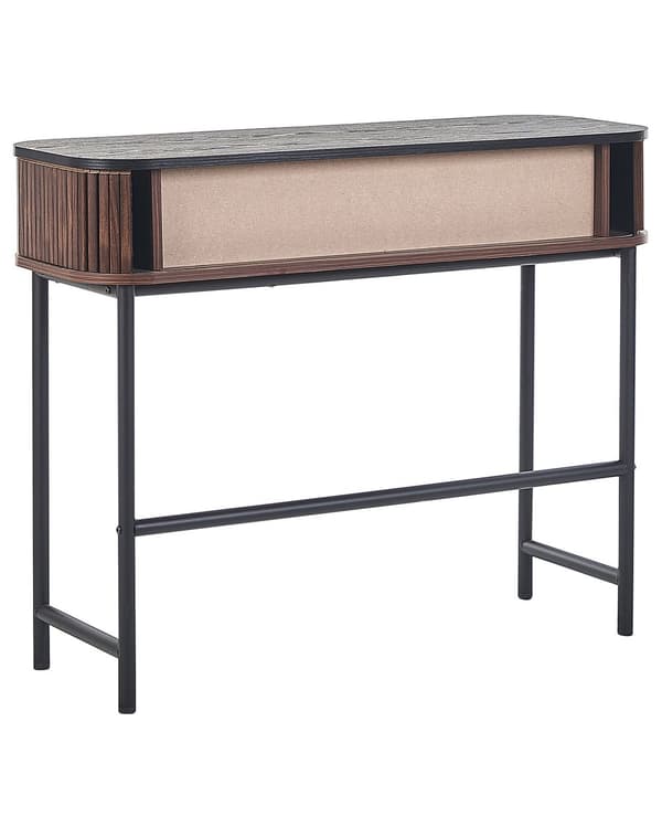 Konsolipöytä tumma puu musta 100 x 82 x 35 cm lastulevy teräs liukuovet retro moderni