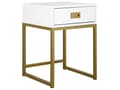 Miniatyrbilde 1 av 7: Sidebord Hvitt med Gullfarget Metallunderstell Oppbevaringsskuff Nattbord Glamour