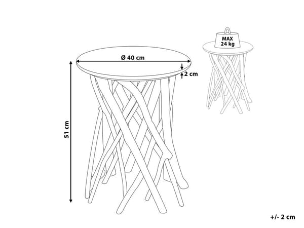 Sidebord Hvit Rund Topp Mørk Teak Tre Grenunderstell Moderne Rustikk Stue Soverom