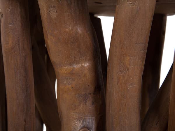 Sidebord Hvit Rund Topp Mørk Teak Tre Grenunderstell Moderne Rustikk Stue Soverom