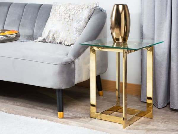 Sofabord Gull Metallramme Glassplate 40 x 40 x 52 cm Geometrisk Glam Luksuriøst Innredning Stue