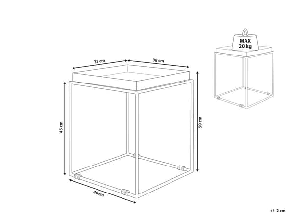 Sidebord Hvit Metall 50 x 40 x 40 cm Bordplate Industrielt Aksentbord