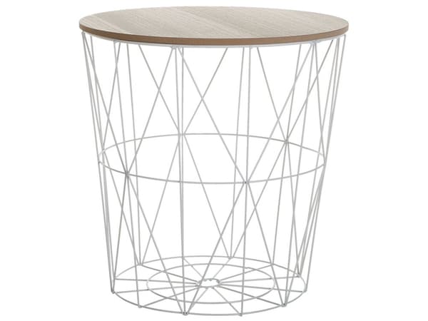 Sidebord i lyst tre med avtakbar topp Gull Metall Oppbevaringstrådkurv Geometrisk Glam