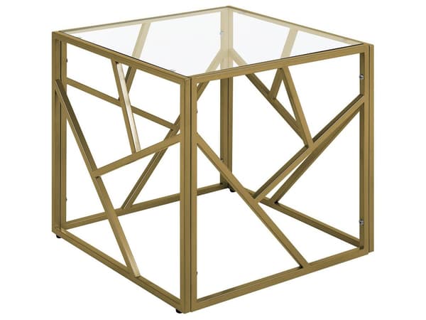Sidebord Transparent glassplate Gyllen metallramme Kubus 50 x 50 cm Glam Moderne