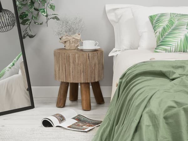 Sidebord Lyst Tre Teak med Vannhyacintplate 35 cm Rund Fotskammel Rustikk og Rå Stil