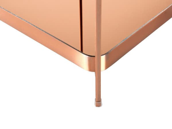 Sidebord Kobber Herdet glassplate Metallben 29 x 29 cm Hylle Oppbevaring Blank finish Glamourøs stil Moderne