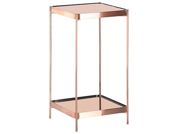 Sidebord Kobber Herdet glassplate Metallben 29 x 29 cm Hylle Oppbevaring Blank finish Glamourøs stil Moderne