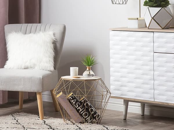 Sidebord Lyst tre Gull Metall Avtakbar topp Geometrisk form Innredning Stue Soverom Moderne Industriell Glamour