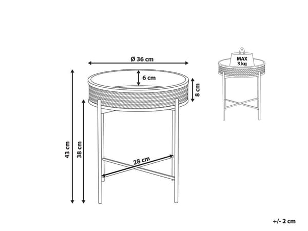 Sidebord Svart Lyst tre Metall Rotting ø 36 cm Dekorativ fletting Avtakbar topp Serveringsbrett Sammenleggbart Småbord