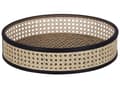 Miniatyrbilde 7 av 10: Sidebord Svart Lyst tre Metall Rotting ø 36 cm Dekorativ fletting Avtakbar topp Serveringsbrett Sammenleggbart Småbord